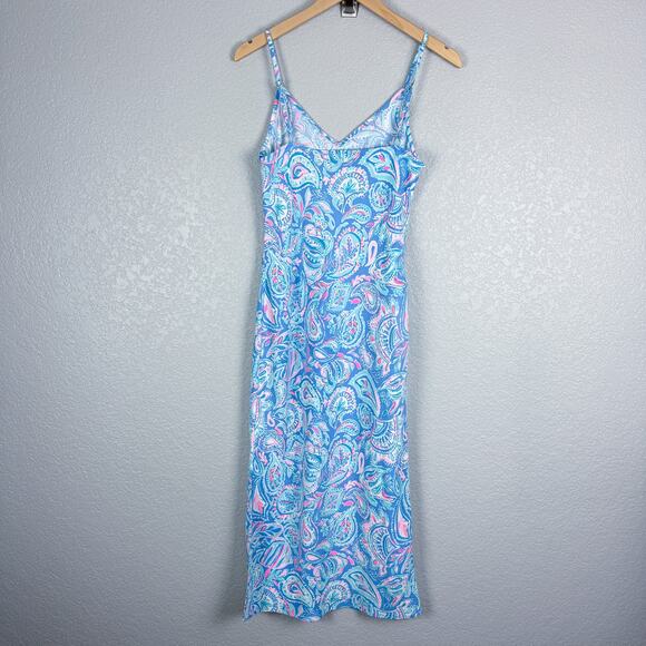 Lilly Pulitzer Maretta Bias Midi Dress, Zanzibar Blue Fish Kiss M - EUC, Resort - Picture 6 of 10